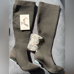 Pashion Knee High Black Knit Boot pointed toe